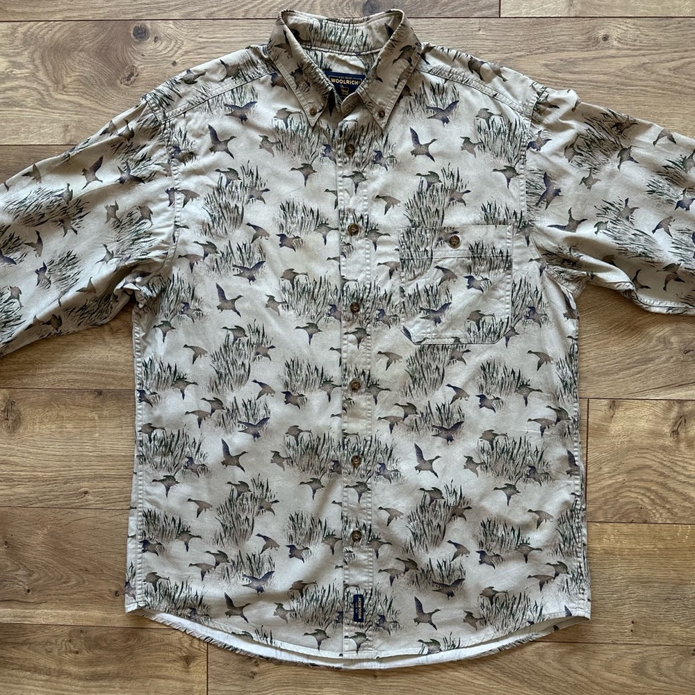 Woolrich Vintage Shirt | Men’s M / Women’s L–XL | Western | Mallard Khaki Ducks